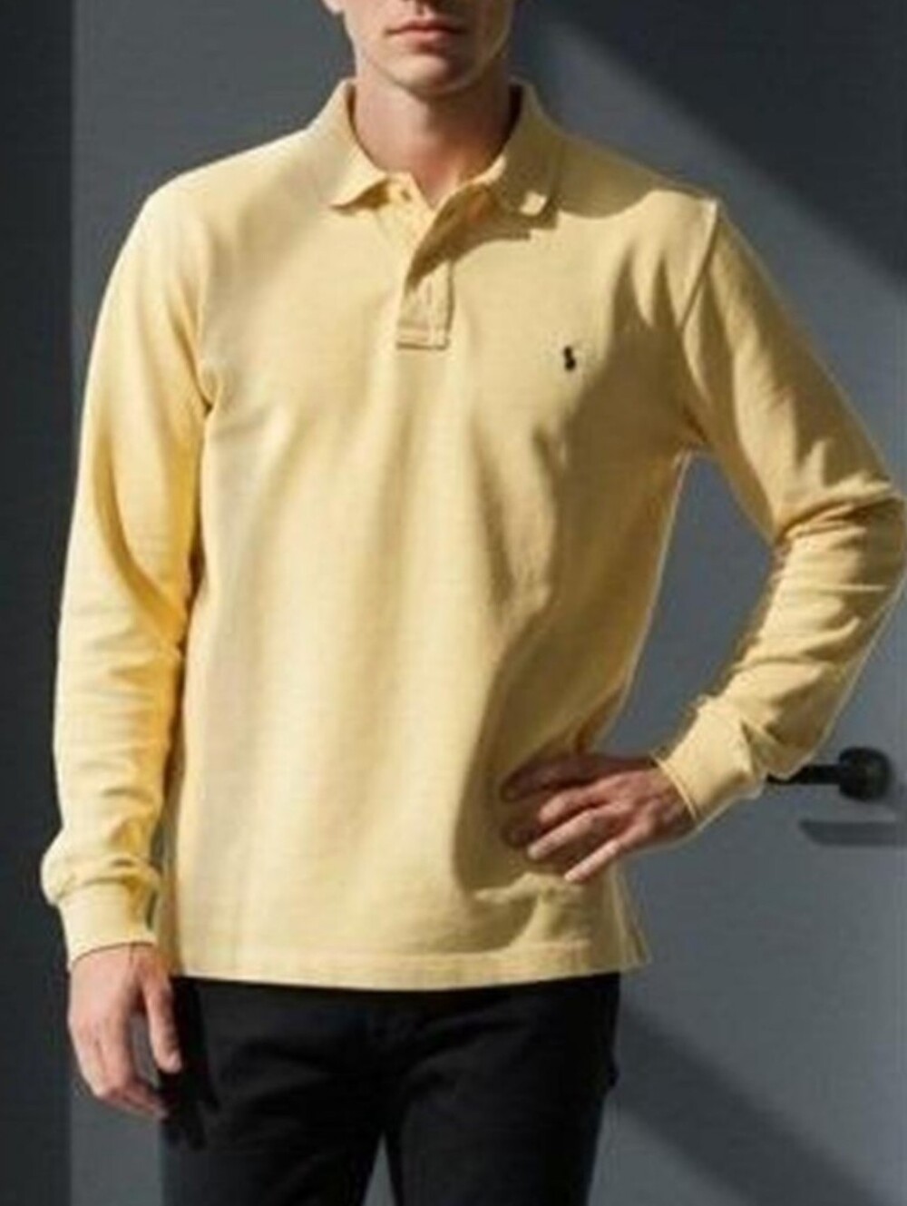 Vintage 90s Y2K Ralph Lauren Preppy Academia Long-Sleeve Polo Shirt in Yellow XL